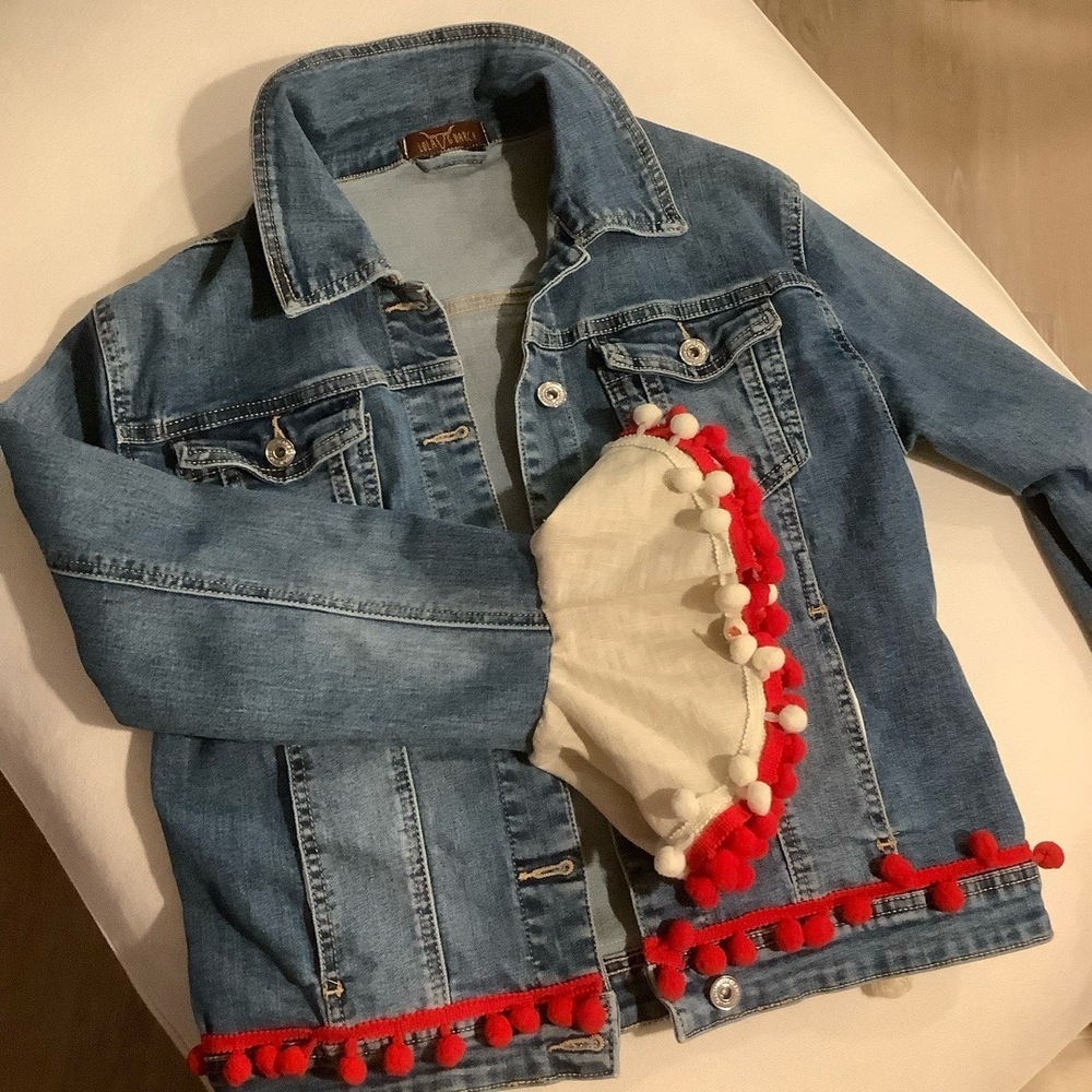 Lola Guarch Denim Jean Jacket Size M Mexican Applique Frida Kahlo Bohemian Artsy - Picture 4 of 7